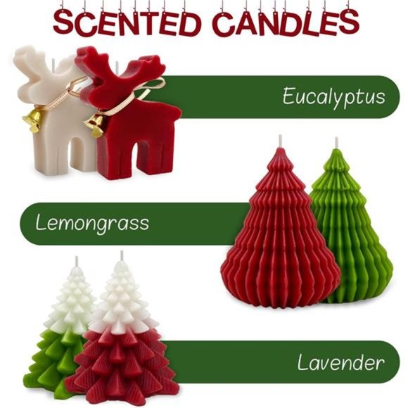 Christmas Scented Candles |  Elk & Christmas Tree Shaped Candle6 Pack Handmade - Picture 6 of 9